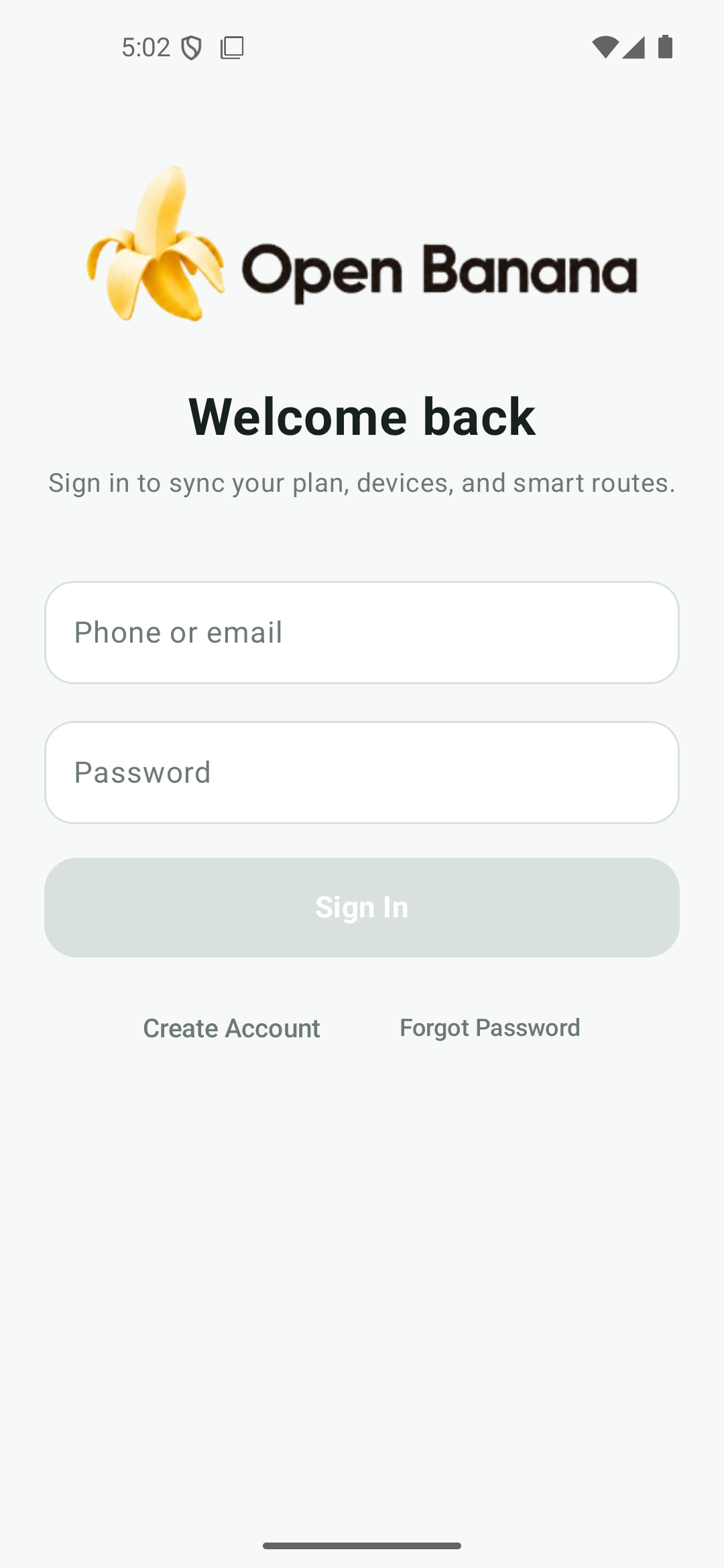 Login screen screenshot
